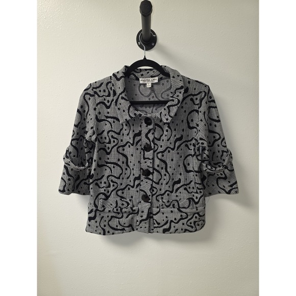 Andria Lieu Jackets & Blazers - Andria Lieu Collection Black White Abstract Print Button Front Jacket Top Size L